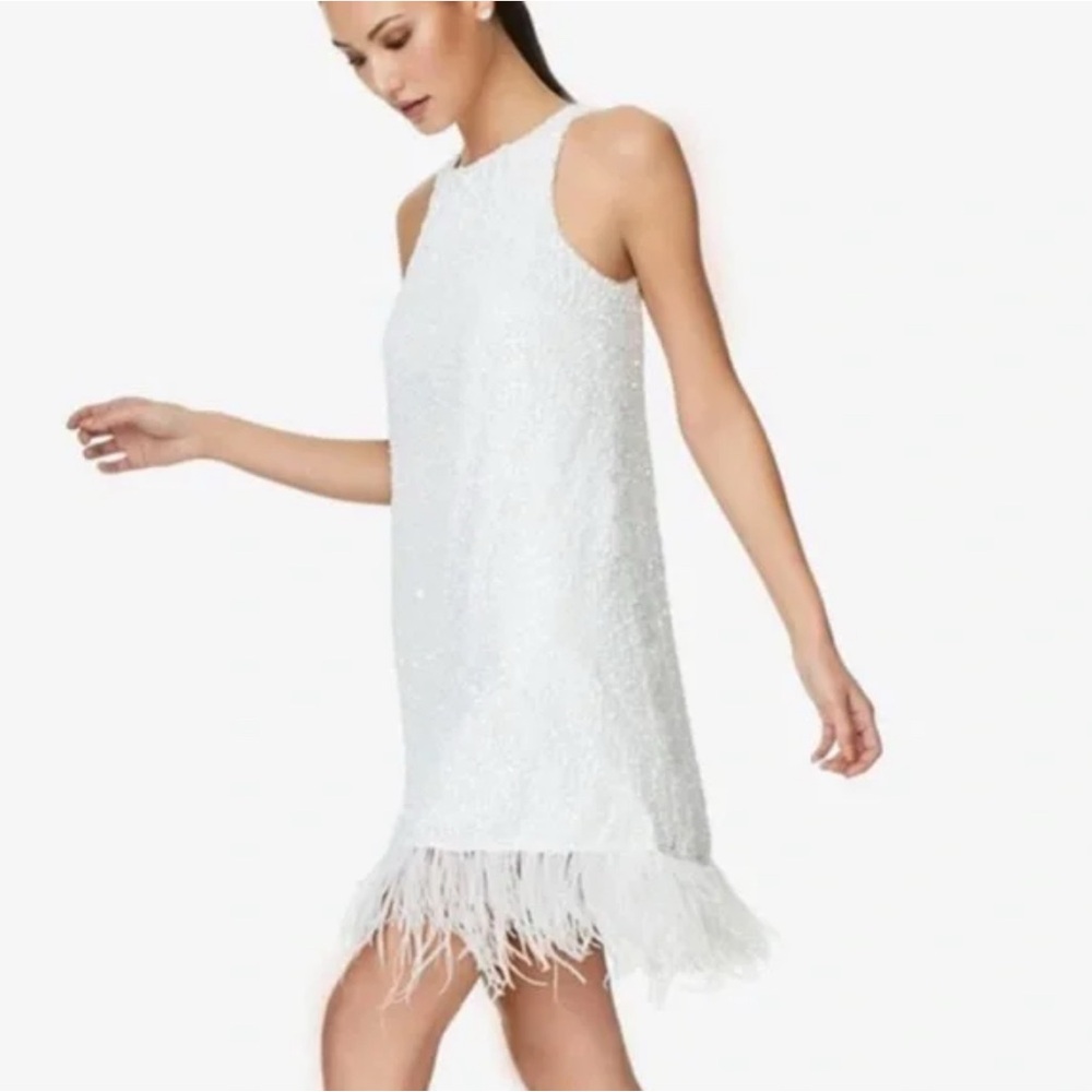Aidan Mattox White Dress with Feather Detail